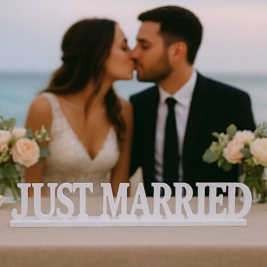 Ταμπελα Ξυλινη Just Married 70x11cm Λευκη