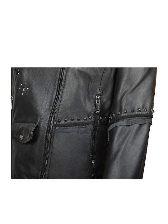 Δερμάτινο Γυναικείο Biker Jacket Μαύρο