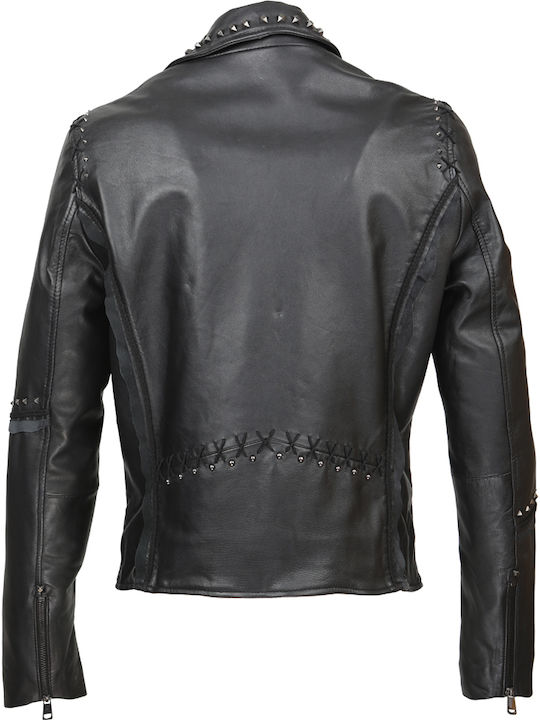 Δερμάτινο Γυναικείο Biker Jacket Μαύρο