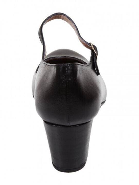 Leather Black Medium Heels with Strap