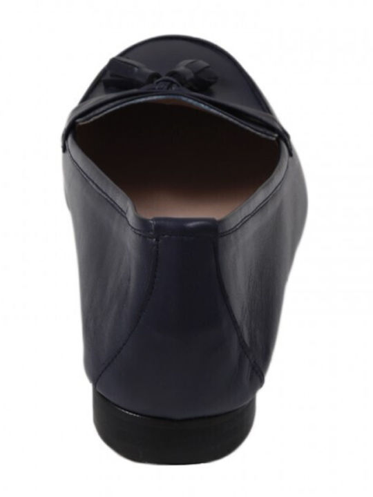 Leather Women's Moccasins in Navy Blue Color