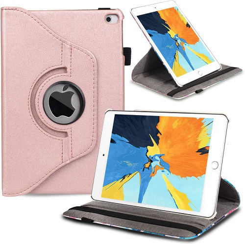 Flip Cover Δερμάτινη Περιστρεφόμενη Ροζ Χρυσή (iPad mini 4)