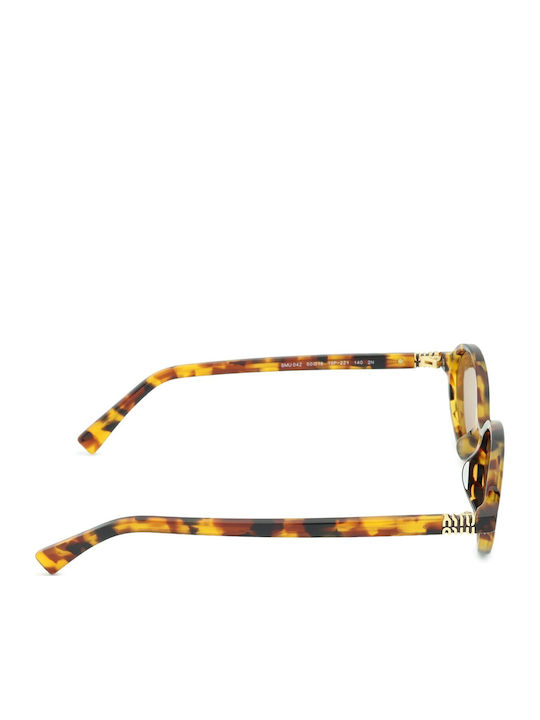 Miu Miu Women's Sunglasses with Brown Tartaruga Plastic Frame and Brown Lens