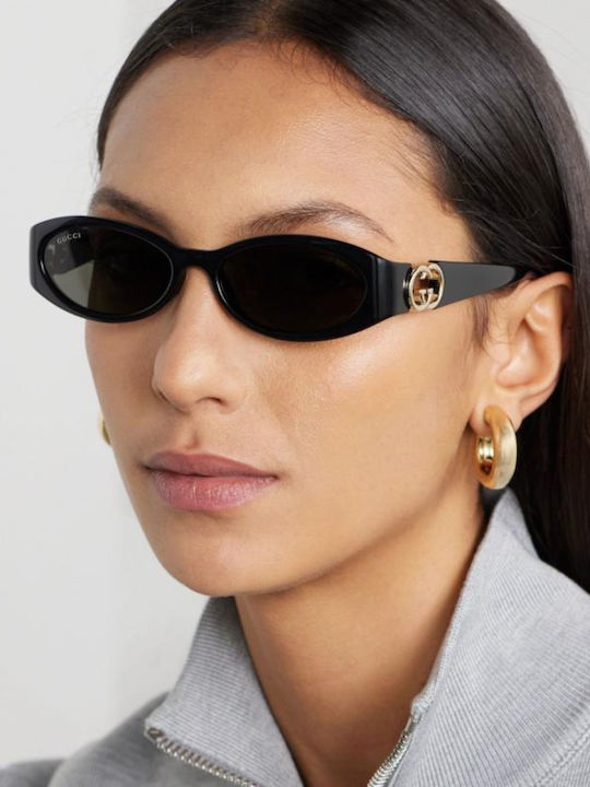Gucci Damenteil Sonnenbrillen mit Schwarzem Horn umrandetem Rahmen und Grauen Gläser GG1660S 001