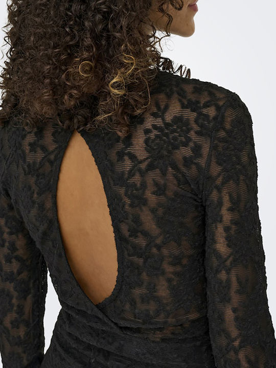 Blaise Mini Abendkleid Offener Rücken Mit Spitze Und Transparenz Schwarz