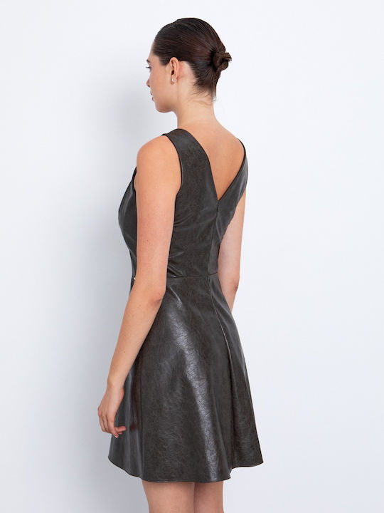 Mini Evening Dress Leather Khaki