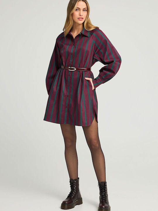 Mini Shirt Dress Dress Burgundy