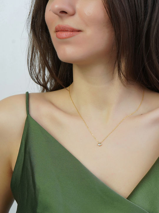 Gregio Колие Талисман с дизайн Сърце от Злато 14K с Диамант
