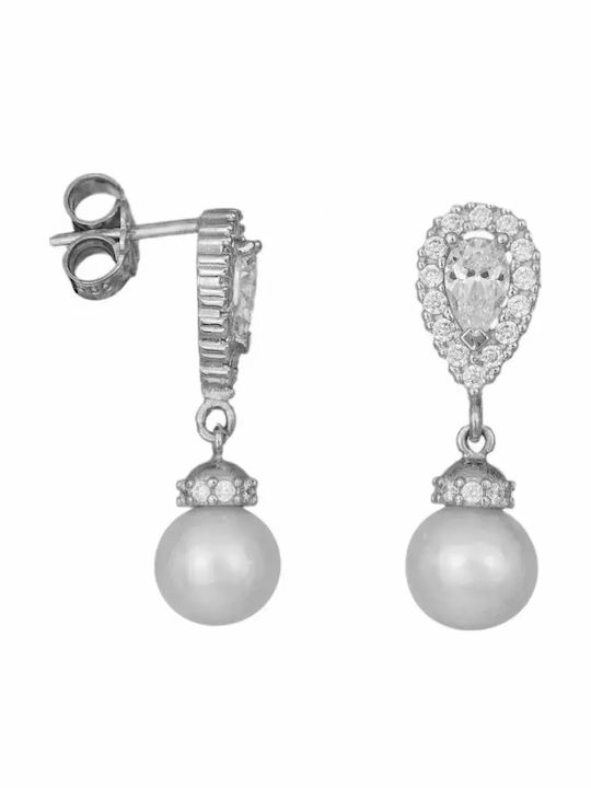 Cercei din White Gold cu Pietre & Perle