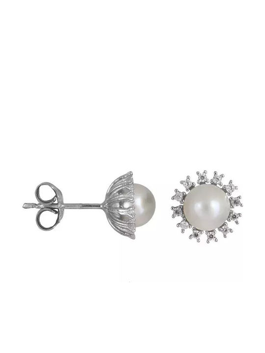 Cercei din White Gold cu Pietre & Perle