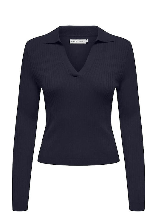 Women's Long Sleeve Striped Blue Sweater