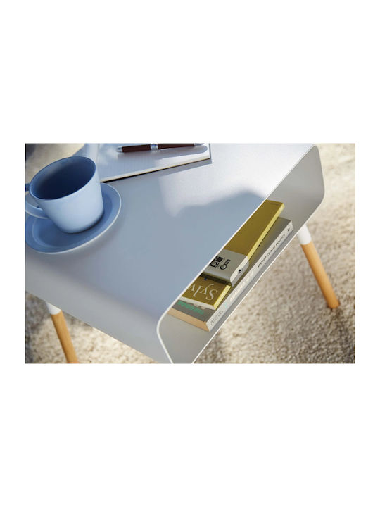 Quadratischer Beistelltisch Plain Metall Weiß / Natur M35xL35xH35cm