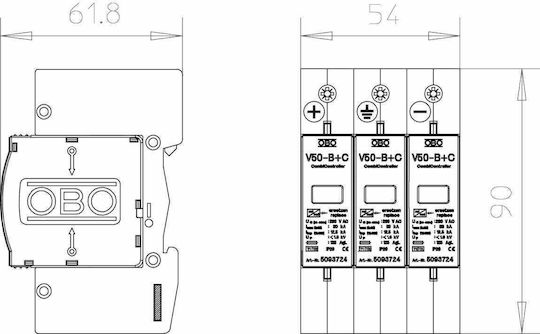 OBO Bettermann 3-Poles Inspired T2 Panel Lightning Protection 20kA