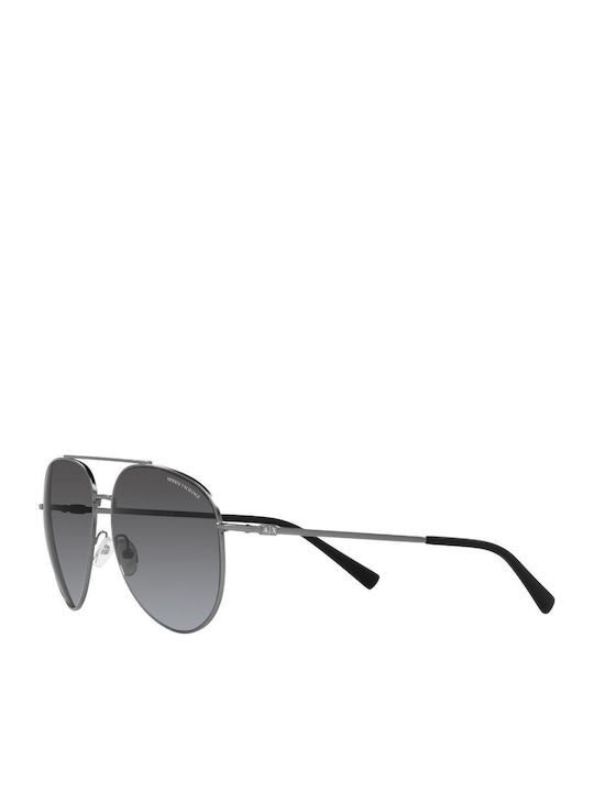 Armani Exchange Men's Sunglasses with Silver Metal Frame and Gray Gradient Lens AX2043S 60178G