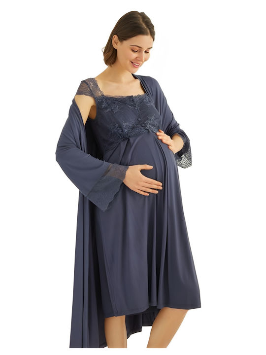 Monamise Nightdress with Maternity Robe & Nursing in Blue color