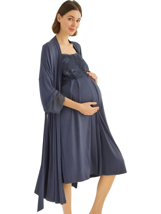 Monamise Nightdress with Maternity Robe & Nursing in Blue color