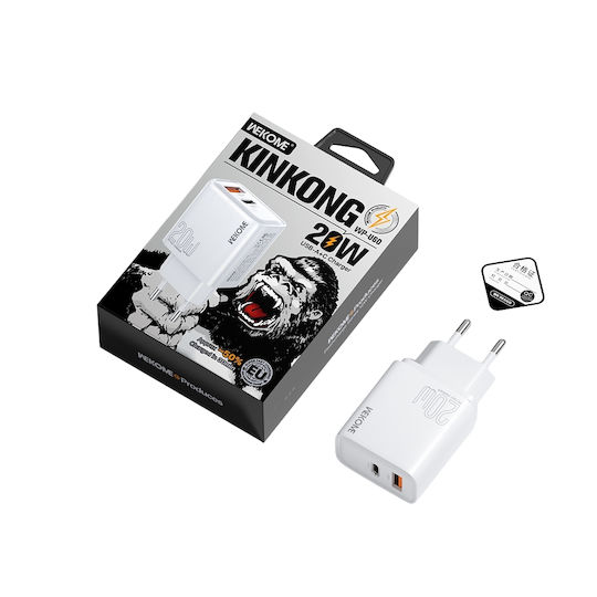 WK Φορτιστής Χωρίς Καλώδιο με Θύρα USB-A και Θύρα USB-C 20W Power Delivery Λευκός (WP-U60)