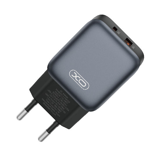 XO с USB-A порт и USB-C порт и кабел USB-C - Lightning 20W Quick Charge 2.0 / Quick Charge 3.0 Черен (L154)