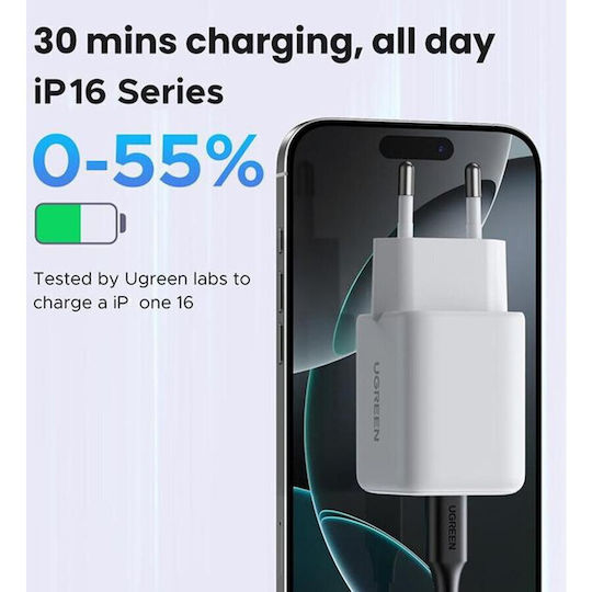 Ugreen Charger Without Cable GaN with USB-A Port and USB-C Port 30W Power Delivery Whites (X516)
