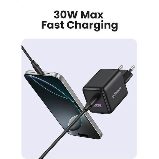 Ugreen Φορτιστής Χωρίς Καλώδιο GaN με Θύρα USB-A και Θύρα USB-C 30W Power Delivery Μαύρος (X516)