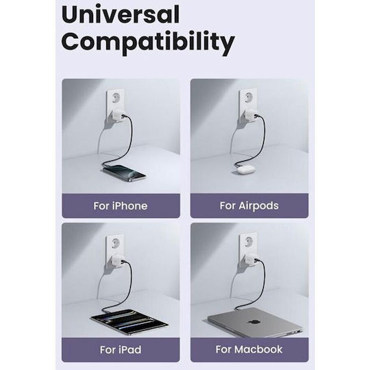 Ugreen Φορτιστής Χωρίς Καλώδιο GaN με Θύρα USB-A και Θύρα USB-C 30W Power Delivery Μαύρος (X516)