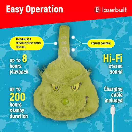 Lazerbuilt Grinch Plush Fără fir Bluetooth Pentru copii Over Ear Căști Verzi