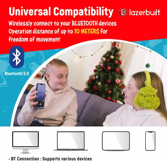 Lazerbuilt Grinch Plush Fără fir Bluetooth Pentru copii Over Ear Căști Verzi