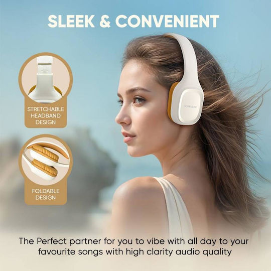 Sonic Gear Airphone 5 (2025) Wireless / Wired Over Ear Headphones with 10 hours of Operation Creme Caramel