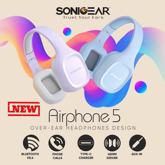 Sonic Gear Airphone 5 (2025) Wireless / Wired Over Ear Headphones with 10 hours of Operation Creme Caramel