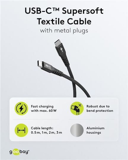 Goobay Braided USB 2.0 Cable USB-C Male - USB-C 60W Black 3m 73955