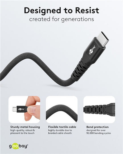 Goobay Braided USB 2.0 Cable USB-C male - USB-C 60W Μαύρο 2m 73954