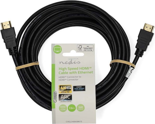 Nedis HDMI 2.0 Premium High Speed 4K 60Hz HDR Cable HDMI Male - HDMI Male 7.5m Black
