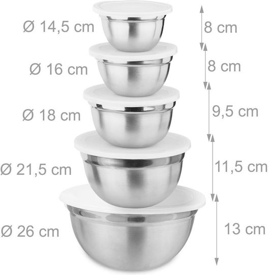 Relaxdays Stainless Steel Mixing Bowl Capacity 3.6lt 18pcs