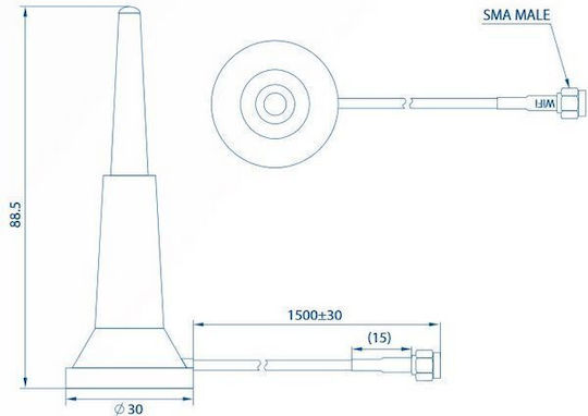Teltonika Internal WiFi Omnidirectional Antenna 3dBi with SMA Connection PR1KRD30