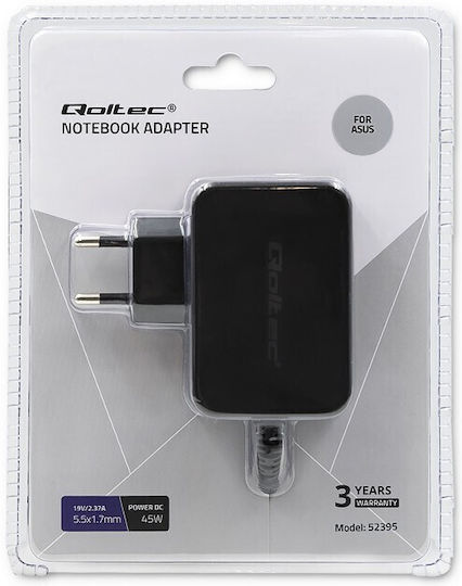 Qoltec Зарядно за лаптоп 33W 19V 1.75Спецификация за Asus с Отделяем Кабел за Захранване