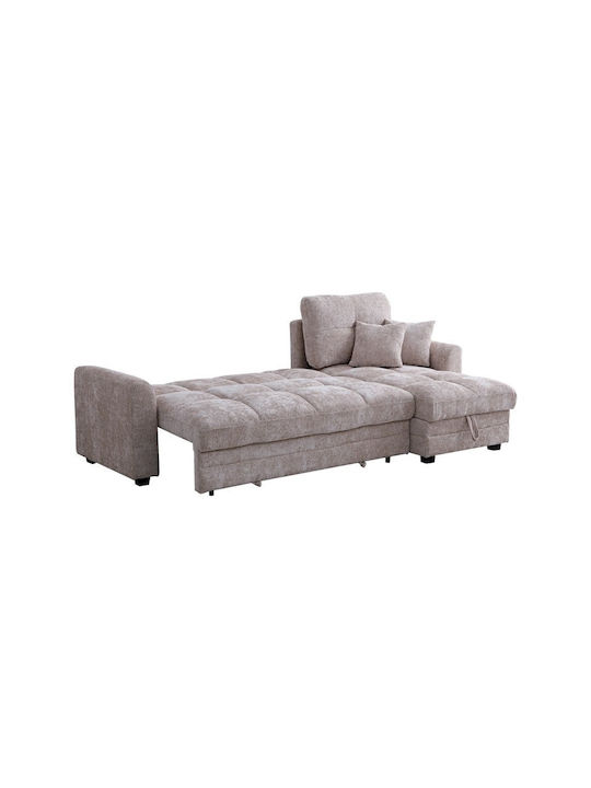 Comfie Colțar Canapea Pat cu Unghi Reversibil și Spațiu de Depozitare Bej 267x159x97cm