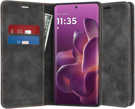 Techsuit Wallet Δερματίνης / Δερμάτινο Μαύρο (Motorola Edge 60 Pro)