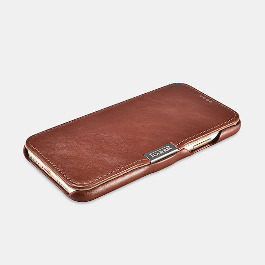 iCarer Folio Back Cover Leather Waterproof Brown (iPhone 16)
