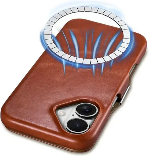 iCarer Folio Back Cover Leather Waterproof Brown (iPhone 16)