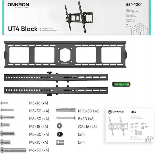 Onkron Wandhalterung für Fernseher bis 100" und 75kg Schwarz