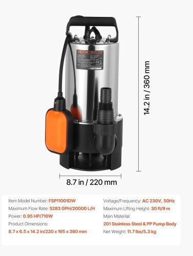 Vevor Pump Single-phase Pump Waste Water / Sewage 0.94hp QSWNBBXG2000JP0ZJ001V2