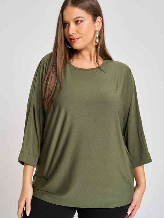 Women's Blouse Cotton with 3/4 Sleeve Ivory, Khaki