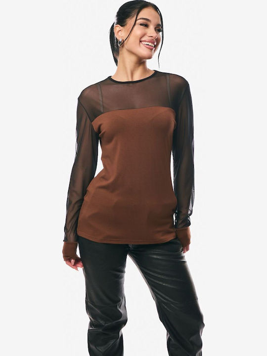 Women's Blouse with Sheerness Brown