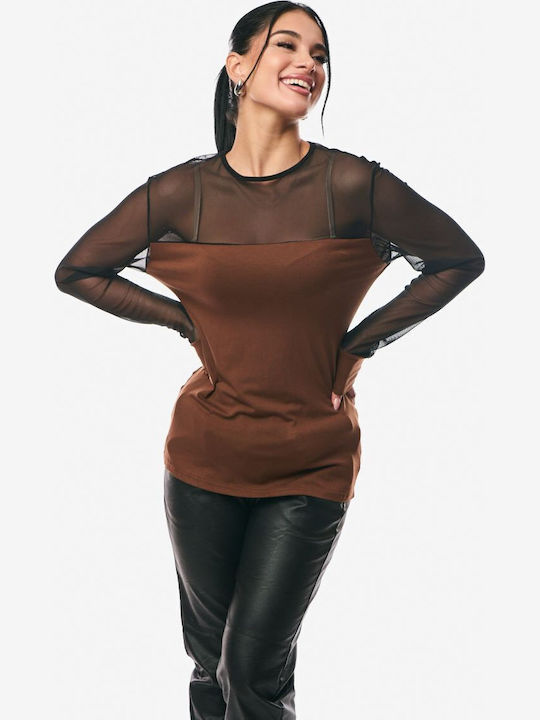 Women's Blouse with Sheerness Brown