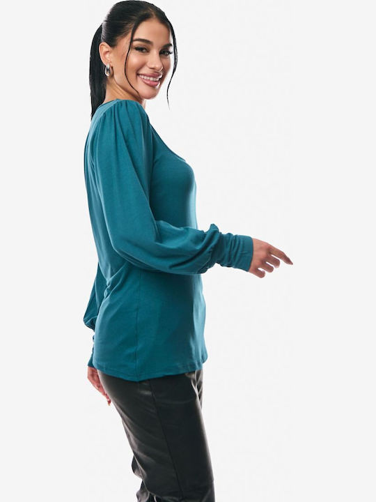 Women's Sweater with 3/4 Sleeve Petrol Blue
