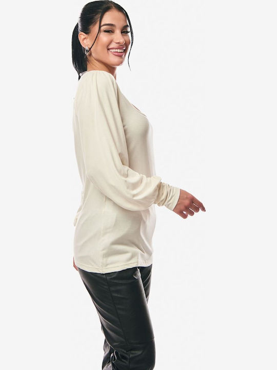 Women's Sweater with 3/4 Sleeve Ecru