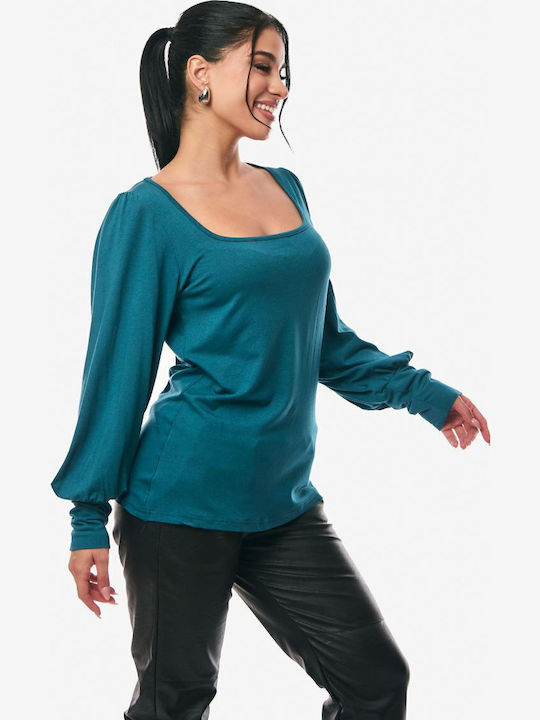 Women's Sweater with 3/4 Sleeve Petrol Blue