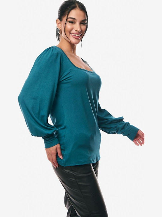 Women's Sweater with 3/4 Sleeve Petrol Blue