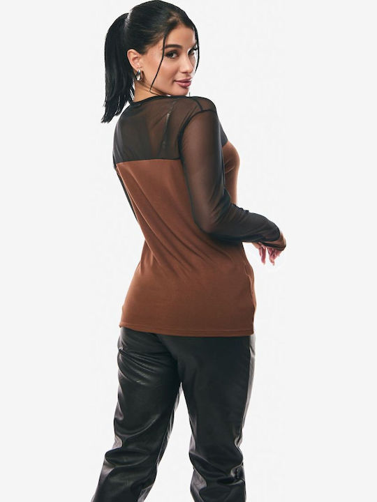 Women's Blouse with Sheerness Brown