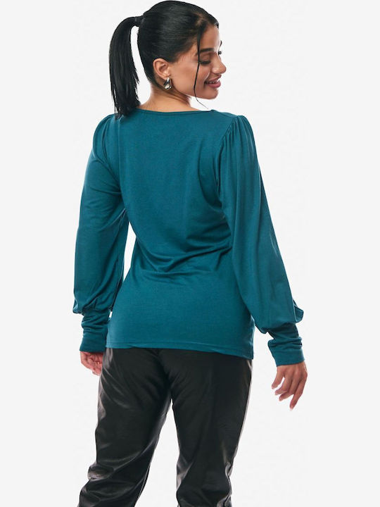 Women's Sweater with 3/4 Sleeve Petrol Blue